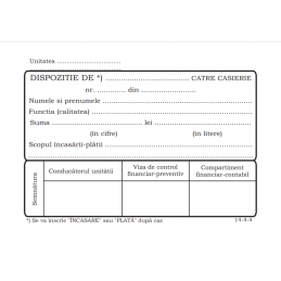 Tipizat - dispozitie casierie - A6, simplu, FV (fata/verso)