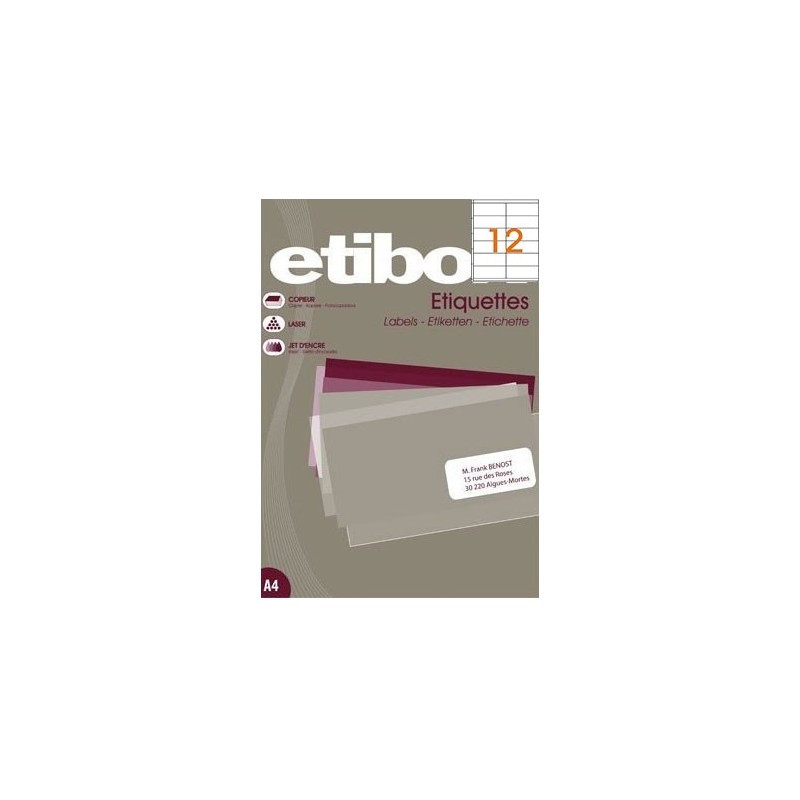 Etichete autocolante Etibox 119774, 12/A4, 105x48mm, permanente, colturi drepte, alb, top 100 coli (1200 etichete) Etichete autocolante Etibox 119774, 12/A4, 105x48mm, permanente, colturi drepte, alb, top 100 coli (1200 etichete)