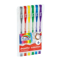 Pix cu gel Fiorello 160-1810, cu capac, blister 6 culori cu sclipici (negru, rosu, galben, verde, albastru, mov)