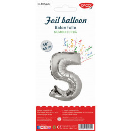 BALON FOLIE CIFRA 5 ARGINTIU 40 CM DACO BL405AG