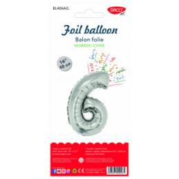 BALON FOLIE CIFRA 6 ARGINTIU 40 CM DACO BL406AG