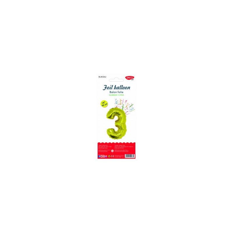 BALON FOLIE CIFRA 3 AURIU 40 CM DACO BL403AU BALON FOLIE CIFRA 3 AURIU 40 CM DACO BL403AU