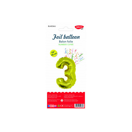 BALON FOLIE CIFRA 3 AURIU 40 CM DACO BL403AU