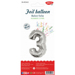 BALON FOLIE CIFRA 3 ARGINTIU 40 CM DACO BL403AG