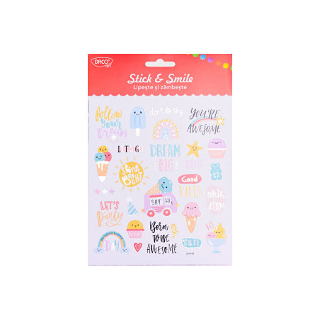 kidsmagicstore.ro|ABTIBILD - AB155 GOOD VIBES LIPESTE SI ZAMBESTE DACO5,77 lei5,19 leiStickere si Abtibilduri