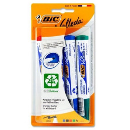 Marker tabla Bic Velleda 1704 / 907054, varf rotund, 2.5mm, corp gros, set 4 culori (verde, negru, albastru, rosu)