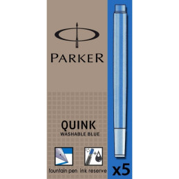 Patroane cerneala lungi (rezerve) Parker Quink 1950383, cerneala albastra, set 5 buc