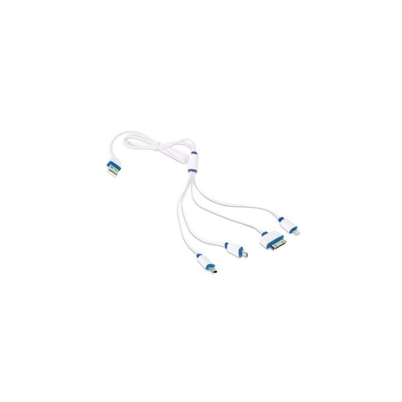 Cablu USB 4in1 microUSB, miniUSB, iPhone 4, lightning - USB A Omega, 1m, PVC, alb cu albastru, OUCK4WBL, 42812 Cablu USB 4in1 microUSB, miniUSB, iPhone 4, lightning - USB A Omega, 1m, PVC, alb cu albastru, OUCK4WBL, 42812