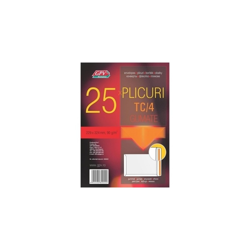 Plic standard C4T GPV 192022, alb, 90g/mp, 229x324mm, gumat, set 25 buc Plic standard C4T GPV 192022, alb, 90g/mp, 229x324mm, gumat, set 25 buc