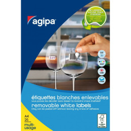 Etichete autocolante Agipa 119647, 88/A4, 45x8mm, permanente, colturi rotunjite, alb, pentru bijuterii, top 25 coli (2200 et.)