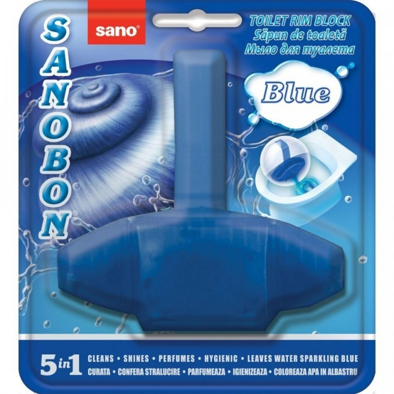 Odorizant WC Sano Bon Blue Regular, 55g, curata, confera stralucire, parfumeaza, igienizeaza, coloreaza apa in albastru Odorizant WC Sano Bon Blue Regular, 55g, curata, confera stralucire, parfumeaza, igienizeaza, coloreaza apa in albastru
