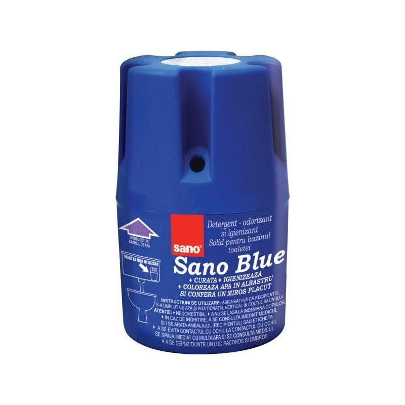 Odorizant WC Sano pentru bazin, 150g, curata, igienizeaza, parfumeaza, coloreaza apa in albastru Odorizant WC Sano pentru bazin, 150g, curata, igienizeaza, parfumeaza, coloreaza apa in albastru