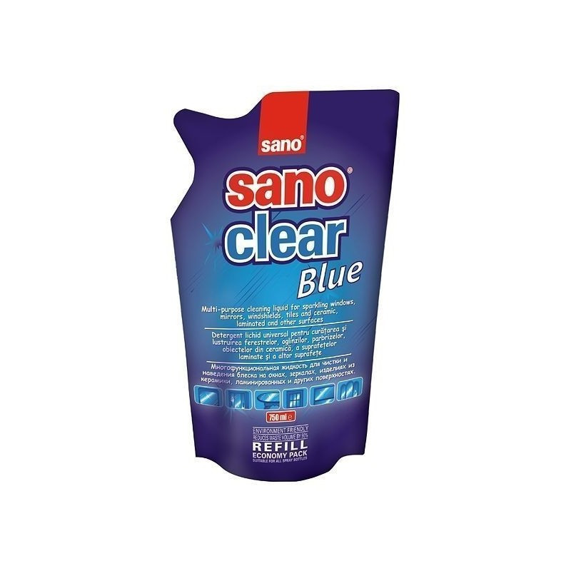 Rezerva solutie curatat geamuri Sano Clear Blue, 750ml Rezerva solutie curatat geamuri Sano Clear Blue, 750ml