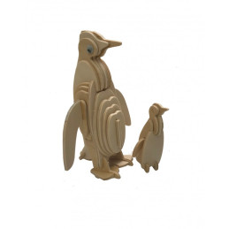 Puzzle lemn 3D - Pinguini, de colorat, Amos