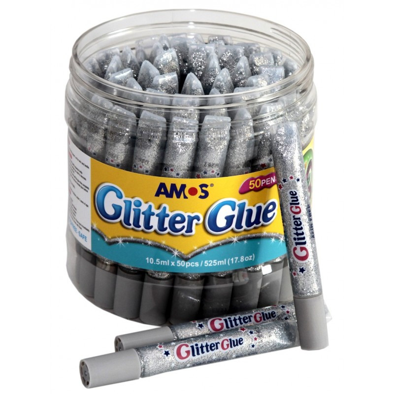 Lipici lichid cu sclipici, argintiu, borcan cu 50 buc, Amos, GCL10BK50 Lipici lichid cu sclipici, argintiu, borcan cu 50 buc, Amos, GCL10BK50