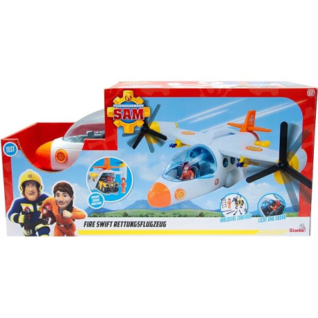 Avion Swift Rescue 42 cm cu figurine si accesorii Pompierul Sam, Simba Toy