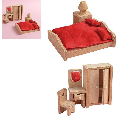 Mobilier dormitor din lemn pentru papusi 
