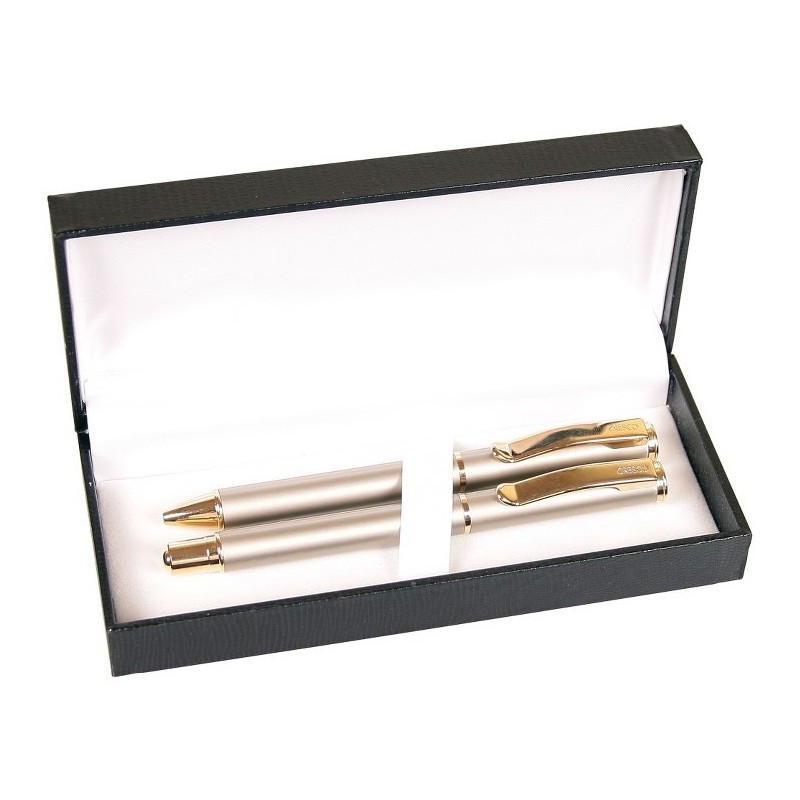 Set cadou stilou + pix Cresco Exclusive S 830146 ES-01, corp metalic argintiu clips auriu Set cadou stilou + pix Cresco Exclusive S 830146 ES-01, corp metalic argintiu clips auriu