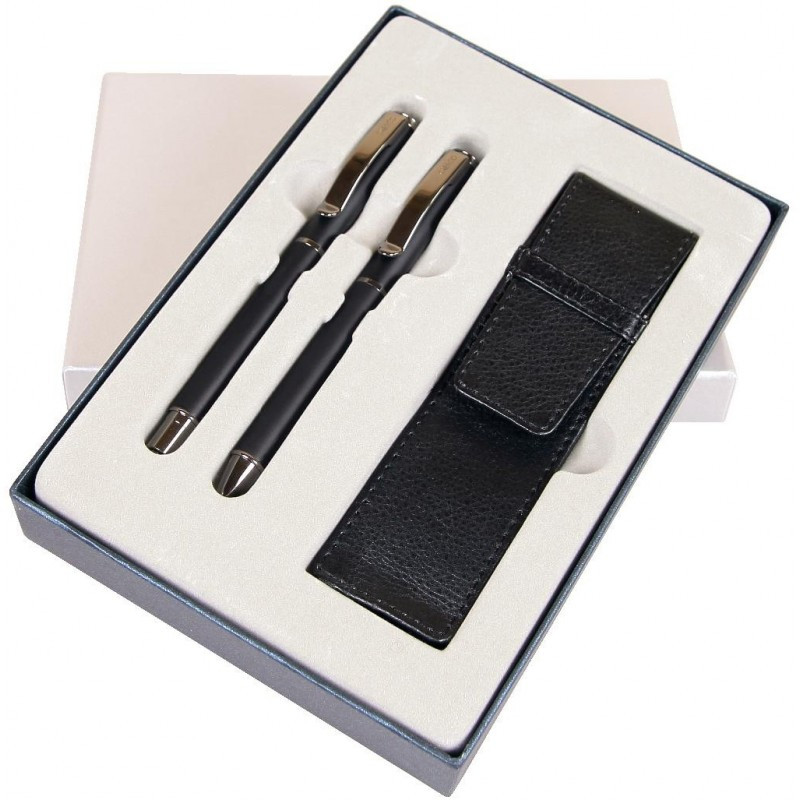 Set cadou stilou + pix + etui Cresco Exclusive S 830147 ES-03, corp metalic negru Set cadou stilou + pix + etui Cresco Exclusive S 830147 ES-03, corp metalic negru