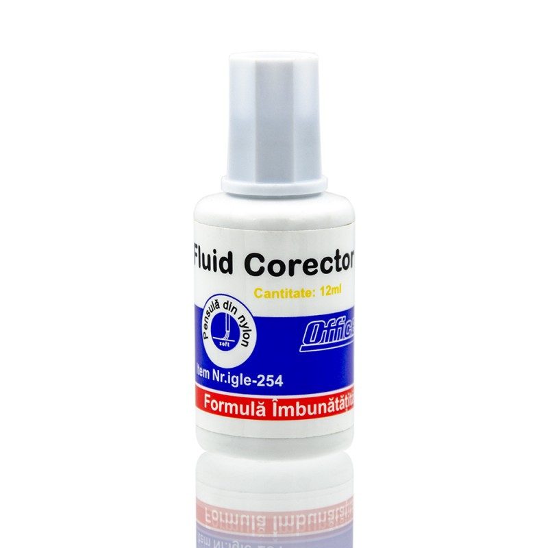 Fluid corector (pasta corectoare) Office-Cover 254, 12ml, pe baza de solvent, cu pensula Fluid corector (pasta corectoare) Office-Cover 254, 12ml, pe baza de solvent, cu pensula