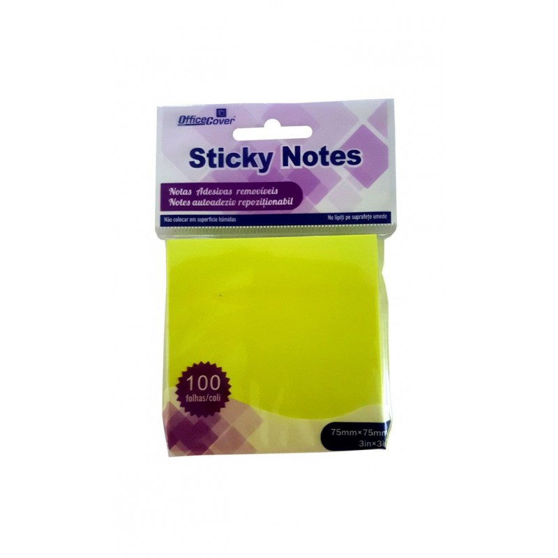 Notes adeziv Office Cover Y03, 100 coli, 75x75mm, galben neon, blister Notes adeziv Office Cover Y03, 100 coli, 75x75mm, galben neon, blister