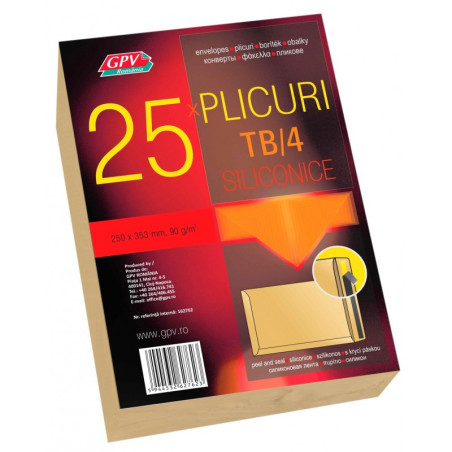 Plic standard B4T GPV 162762, kraft, 90g/mp, 250x353mm, siliconic, set 25 buc
