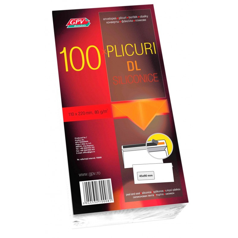 Plic cu fereastra DL GPV 70008, alb, 80g/mp, 110x220mm, siliconic, cu fereastra stanga, cutie 1000 buc Plic cu fereastra DL GPV 70008, alb, 80g/mp, 110x220mm, siliconic, cu fereastra stanga, cutie 1000 buc